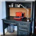 F25. Quebec Pine desk with hutch. 59”h x 48”w x 26”d 
